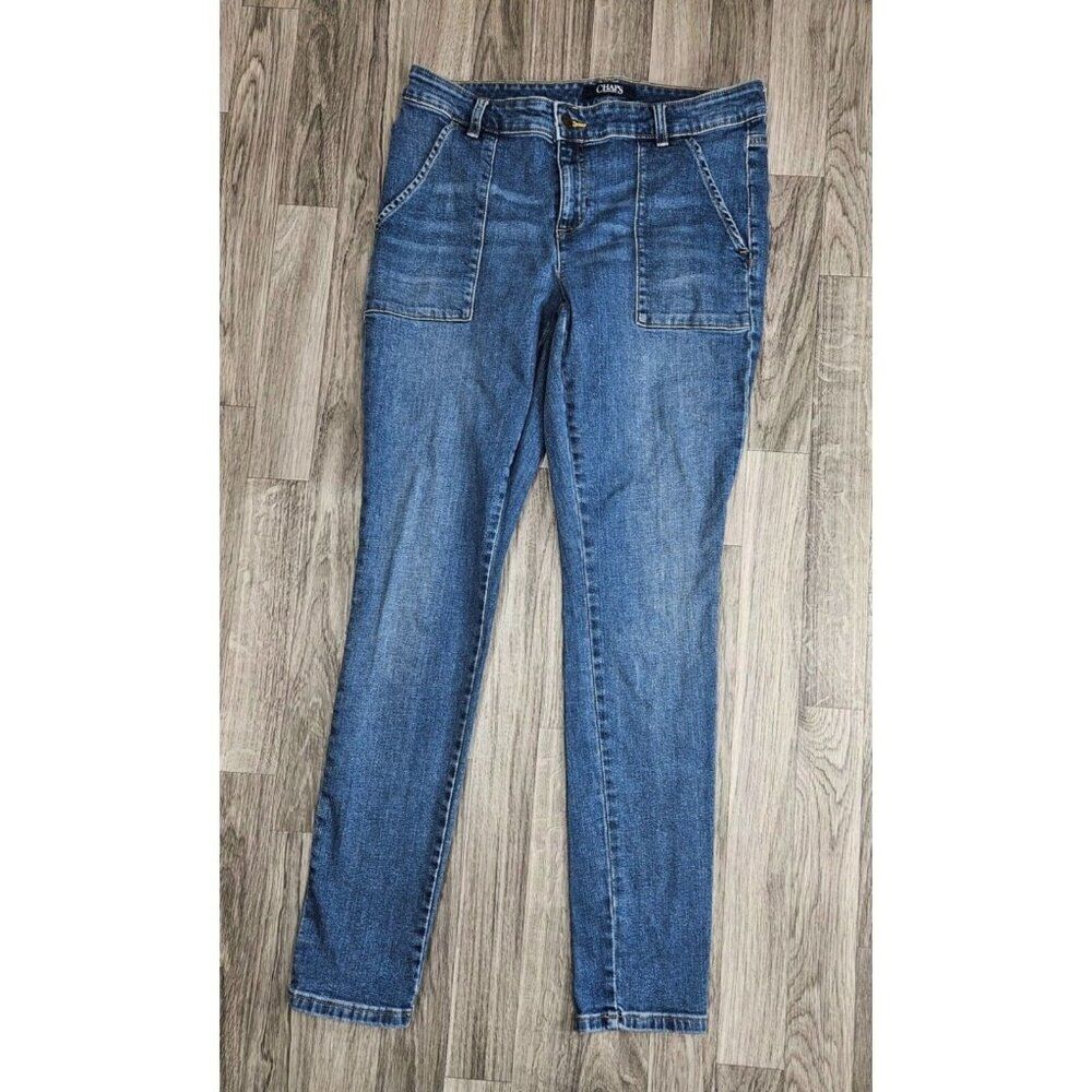 (3/$35) Chaps Womens Size 8 Skinny Slim Leg Madden Pockets Denim Blue Jeans